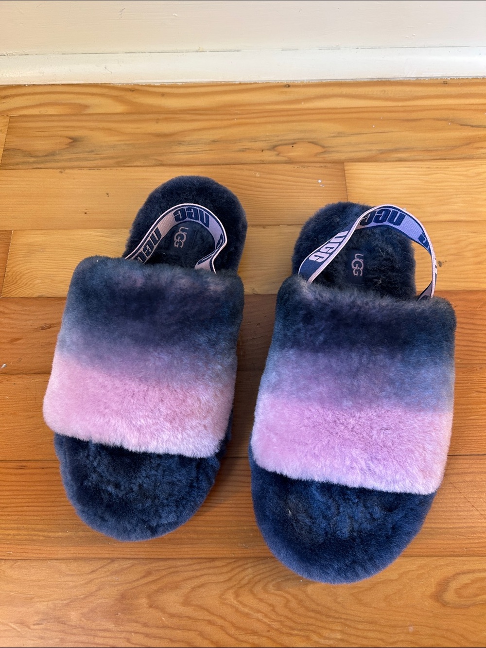 UGG Slippers Fuzzy Blue and Pink